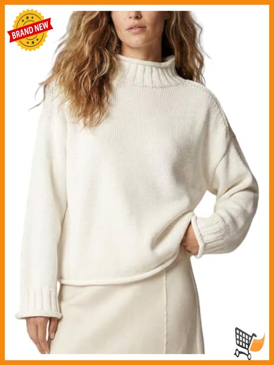 Other - Chunky Cable Knit Rollneck Pullover Sweater Cotton Acrylic Beige Women's